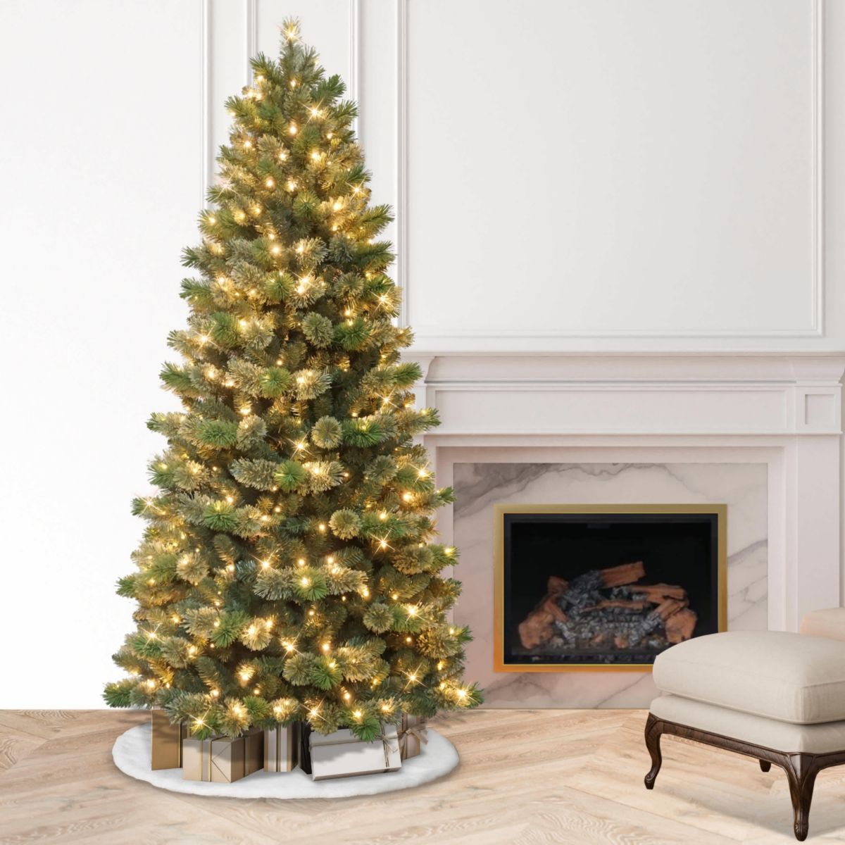 Puleo International 7.5 Pre-Lit Artificial Slim Oklahoma Pine Tree