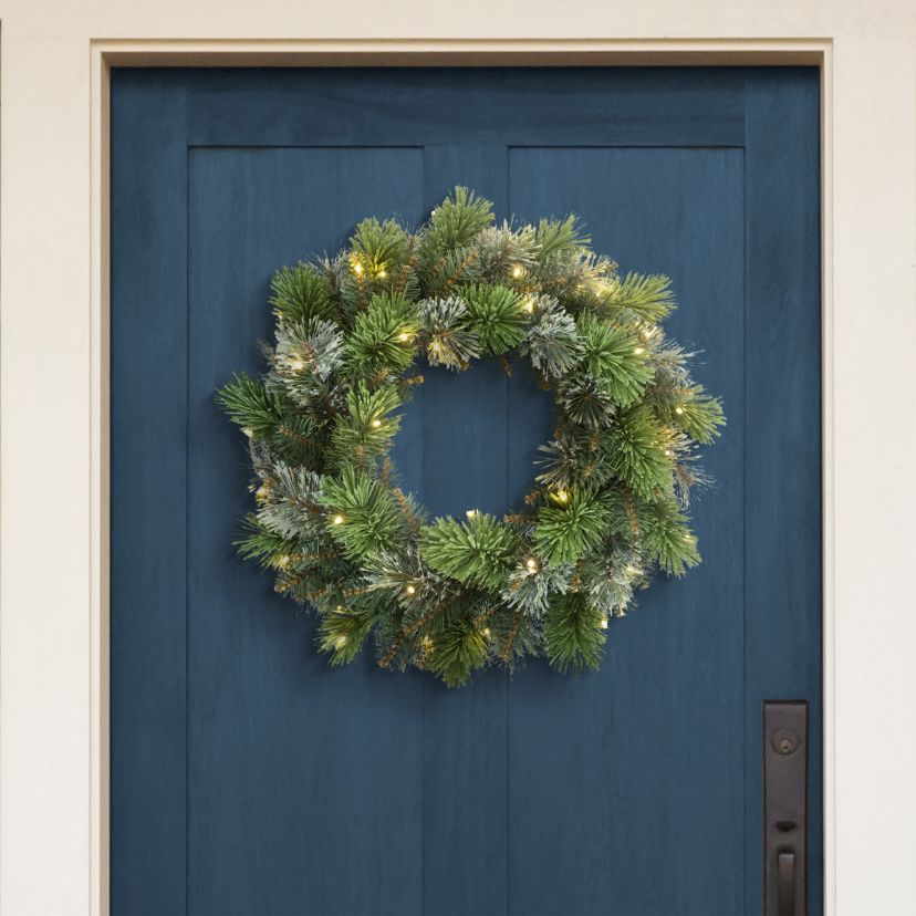 Puleo International 24" Pre-Lit Artificial Oklahoma Pine Wreath with LED Lights