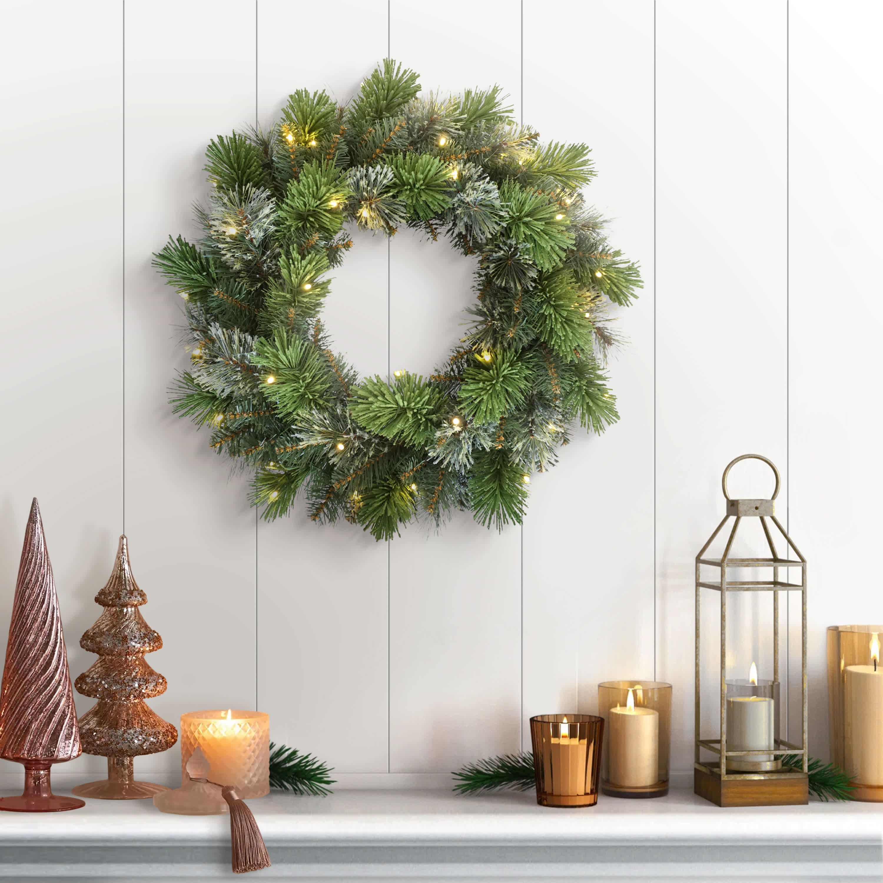 Puleo International 24" Pre-Lit Artificial Oklahoma Pine Wreath with LED Lights