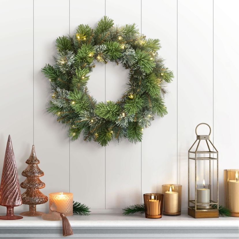 Puleo International 24" Pre-Lit Artificial Oklahoma Pine Wreath with LED Lights