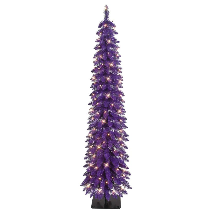 Puleo International 6 Pre-Lit Artificial Alpine Purple Pencil Tree