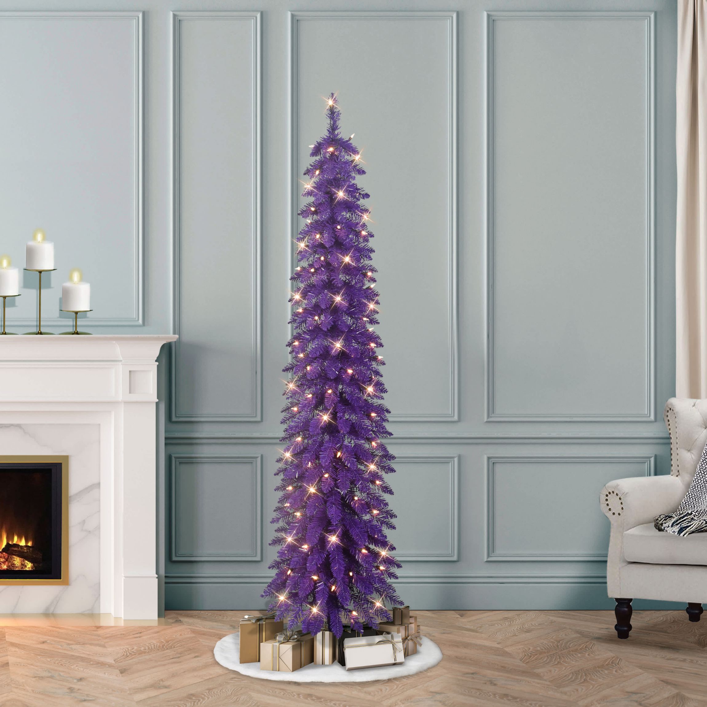 Puleo International 6 Pre-Lit Artificial Alpine Purple Pencil Tree
