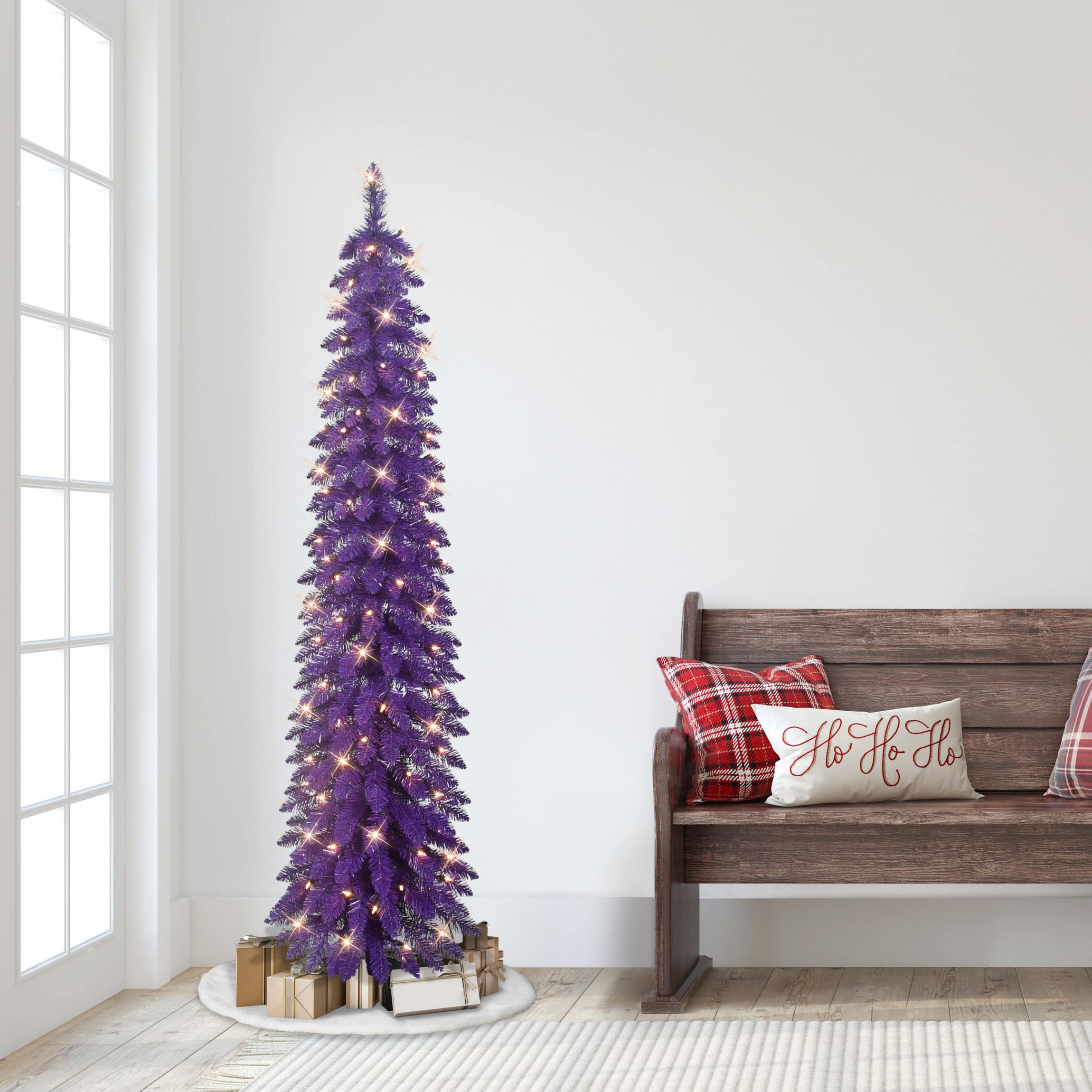 Puleo International 6 Pre-Lit Artificial Alpine Purple Pencil Tree