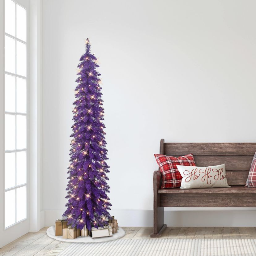 Puleo International 6 Pre-Lit Artificial Alpine Purple Pencil Tree