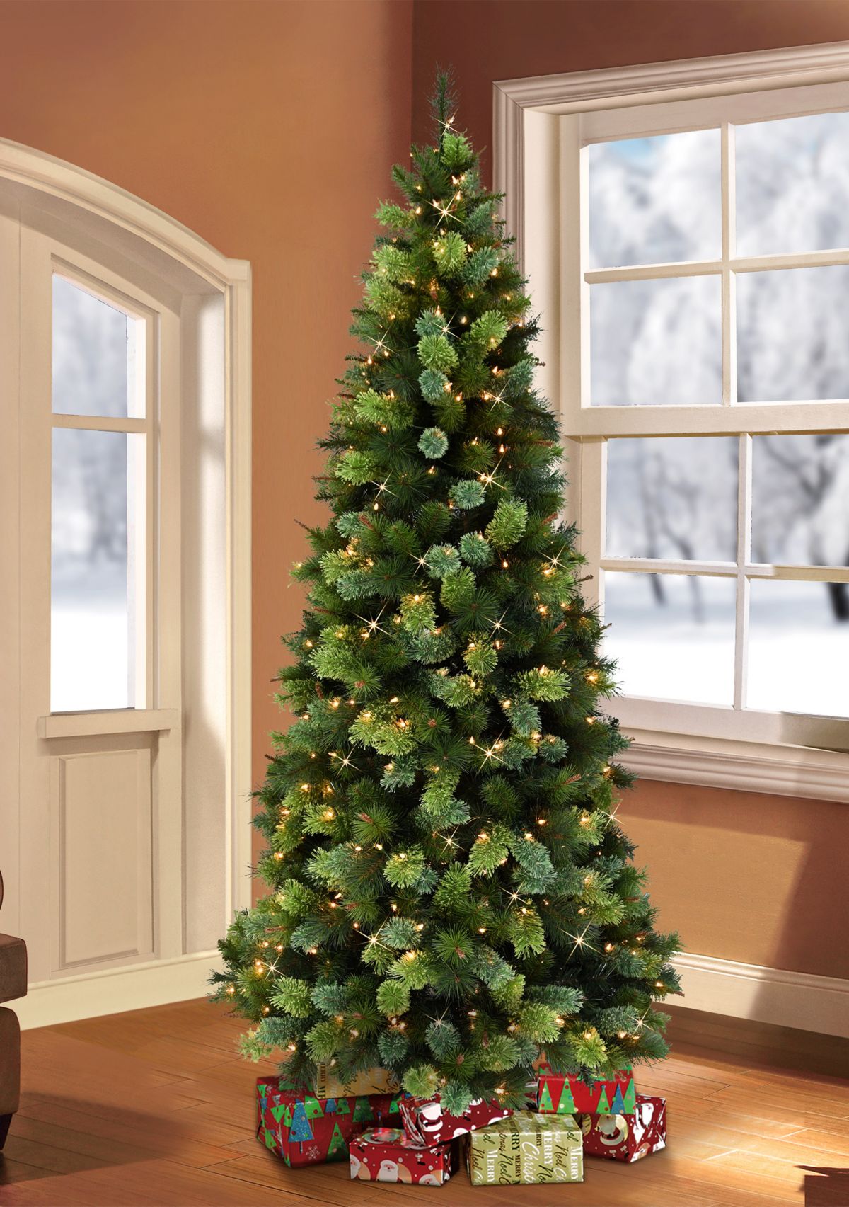 Pre-Lit 7.5-Foot Slim Portsmouth Pine Christmas Tree Cashmere Tips