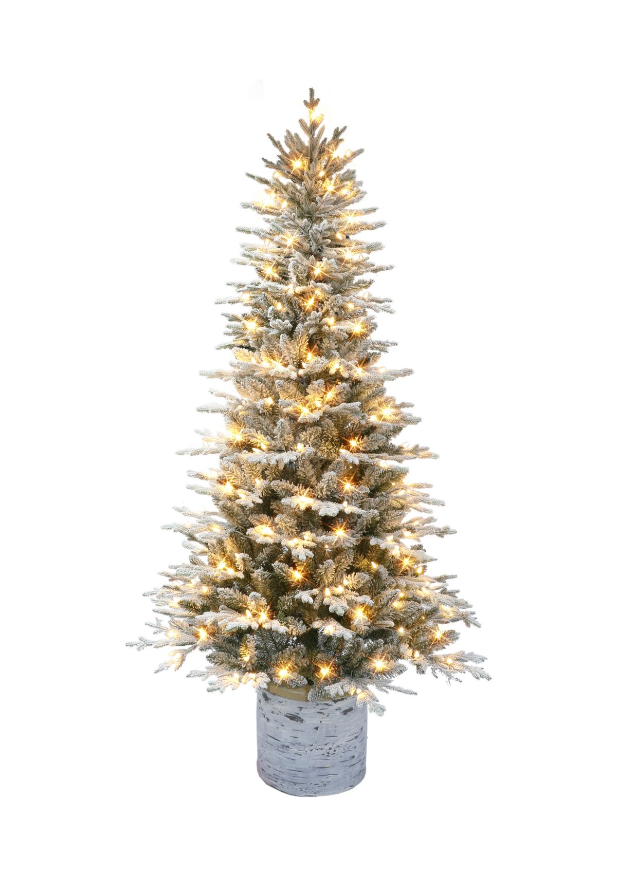6 ft Pre-lit Potted Flocked Arctic Fir Artificial Christmas Tree with 200 Warm White LED Lights UL Adapter