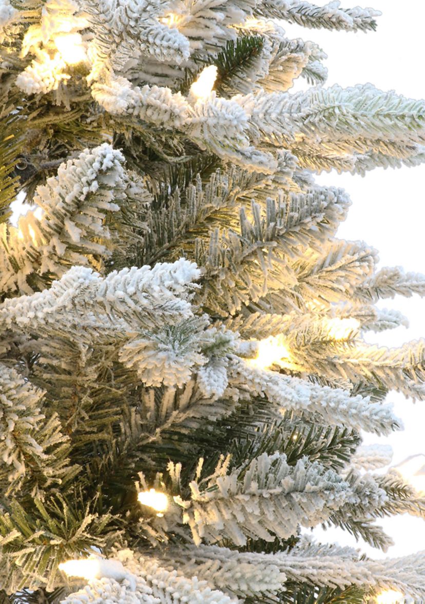 6 ft Pre-lit Potted Flocked Arctic Fir Artificial Christmas Tree with 200 Warm White LED Lights UL Adapter