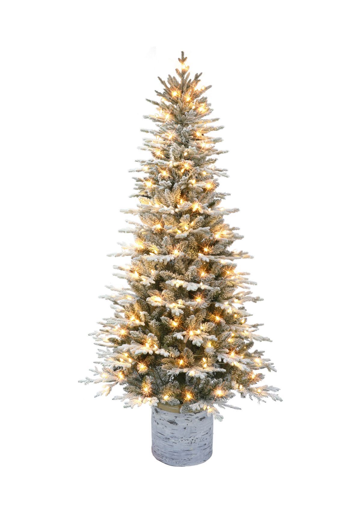 7.5 ft Pre-lit Potted Flocked Arctic Fir Artificial Christmas Tree with 250 Warm White LED Lights UL Adaptor