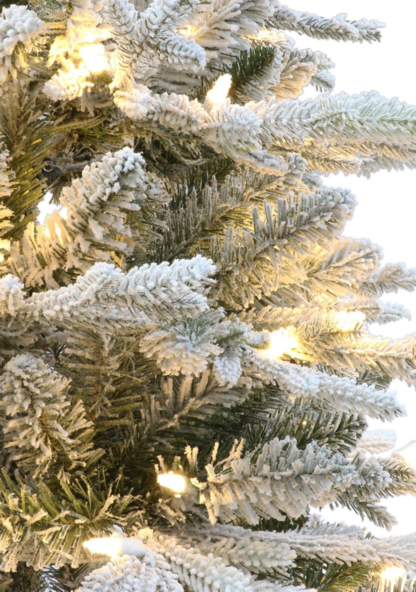 7.5 ft Pre-lit Potted Flocked Arctic Fir Artificial Christmas Tree with 250 Warm White LED Lights UL Adaptor