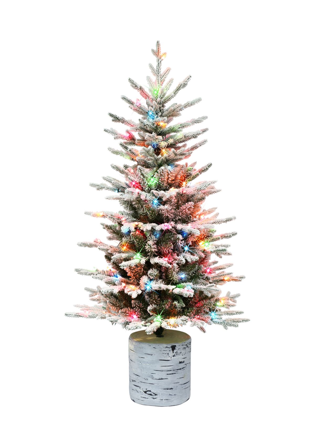 4.5 ft Pre-Lit Potted Flocked Arctic Fir Artificial Christmas Tree with 70 UL Multi-Color Lights Green