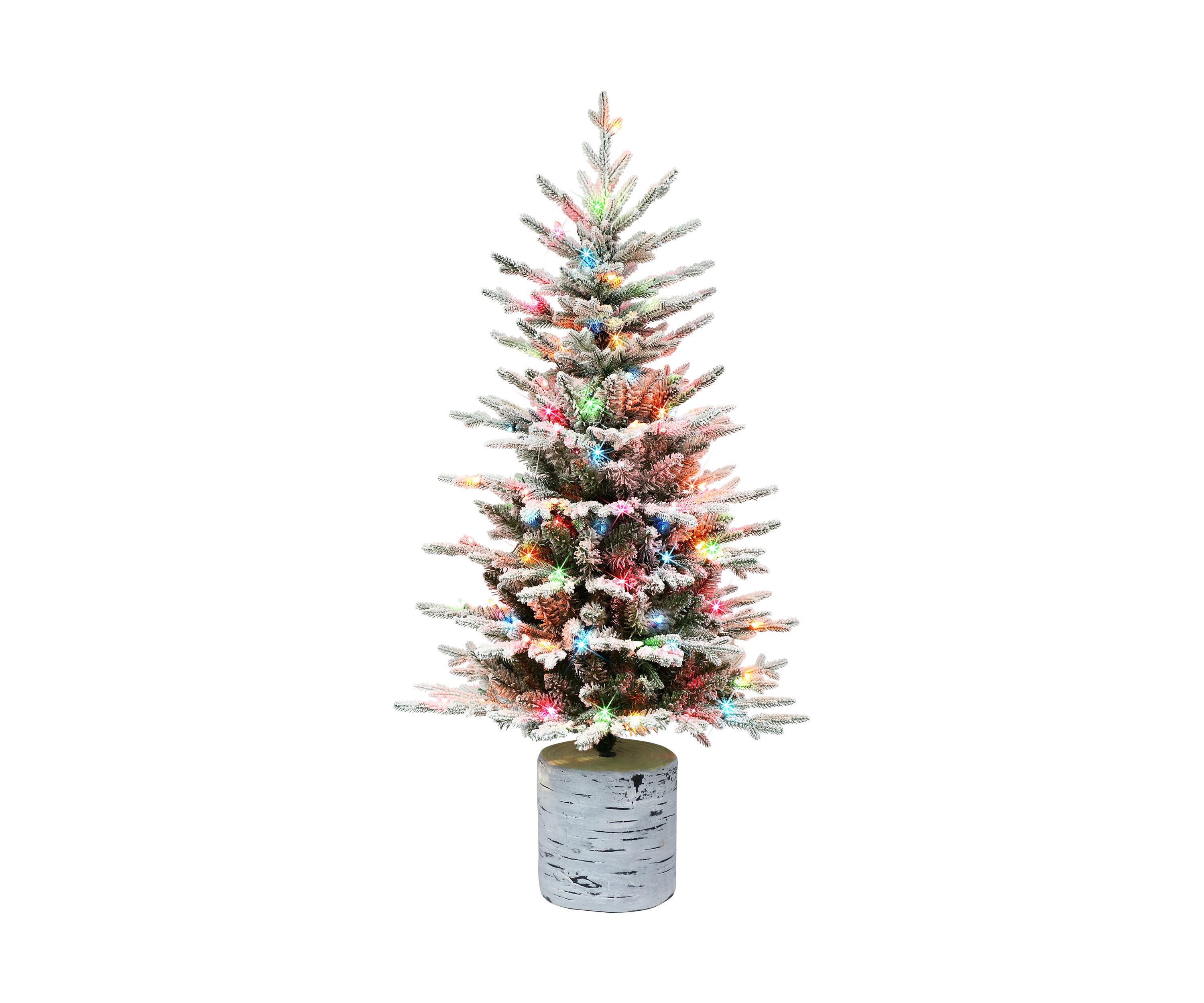 4.5 ft Pre-Lit Potted Flocked Arctic Fir Artificial Christmas Tree with 70 UL Multi-Color Lights Green