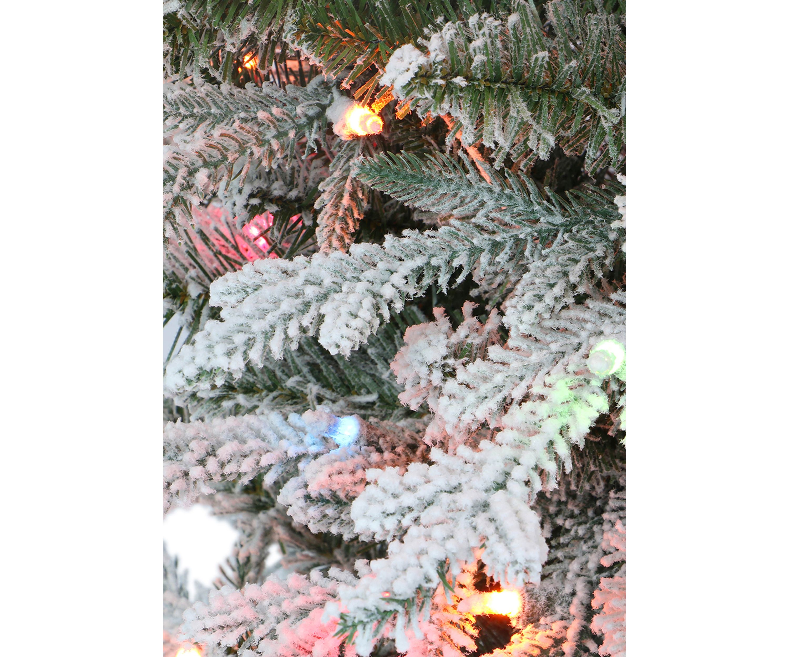 4.5 ft Pre-Lit Potted Flocked Arctic Fir Artificial Christmas Tree with 70 UL Multi-Color Lights Green