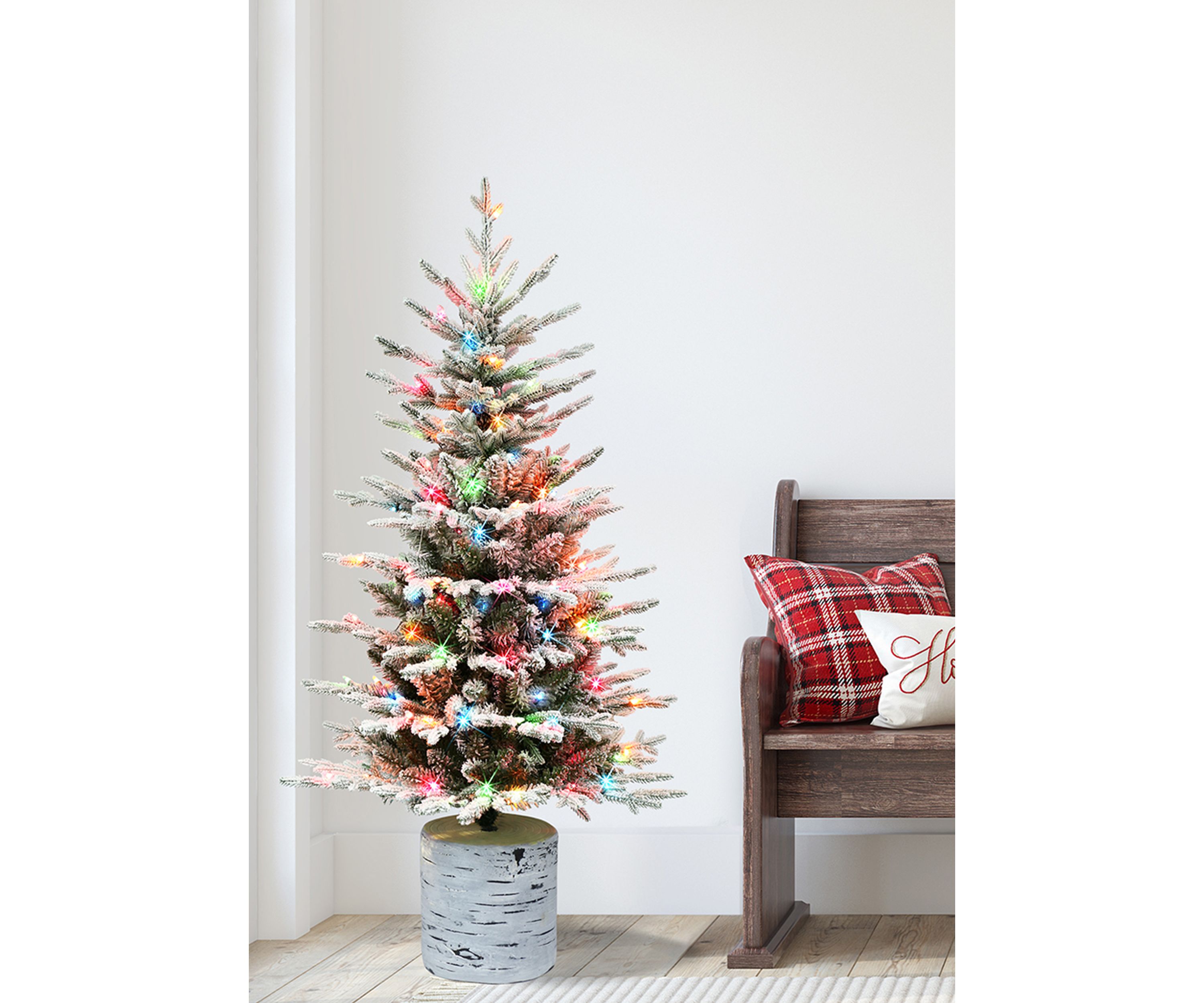 4.5 ft Pre-Lit Potted Flocked Arctic Fir Artificial Christmas Tree with 70 UL Multi-Color Lights Green