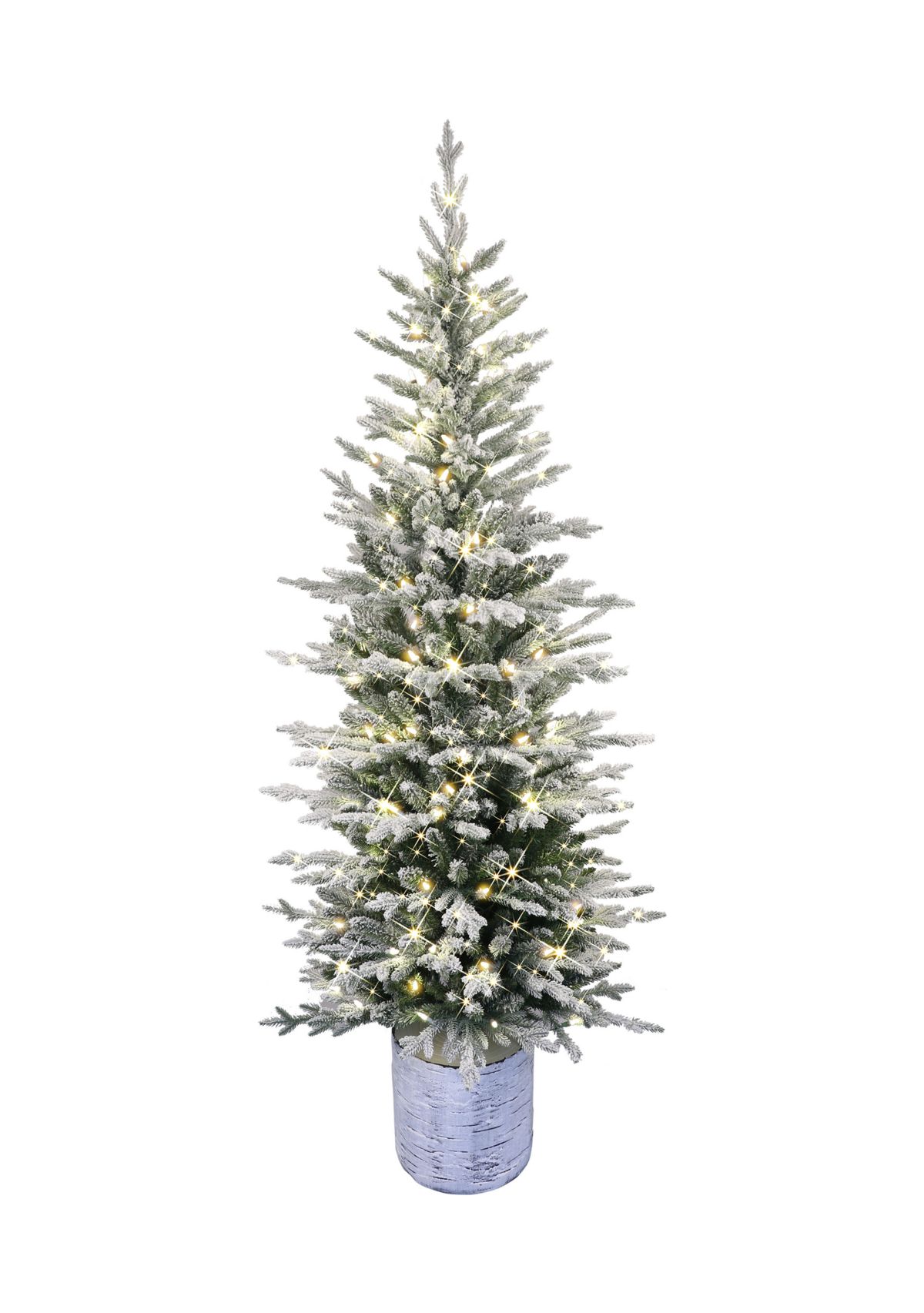 Pre-Lit 6-Foot Potted Flocked Scandinavian Fir Pencil Christmas Tree