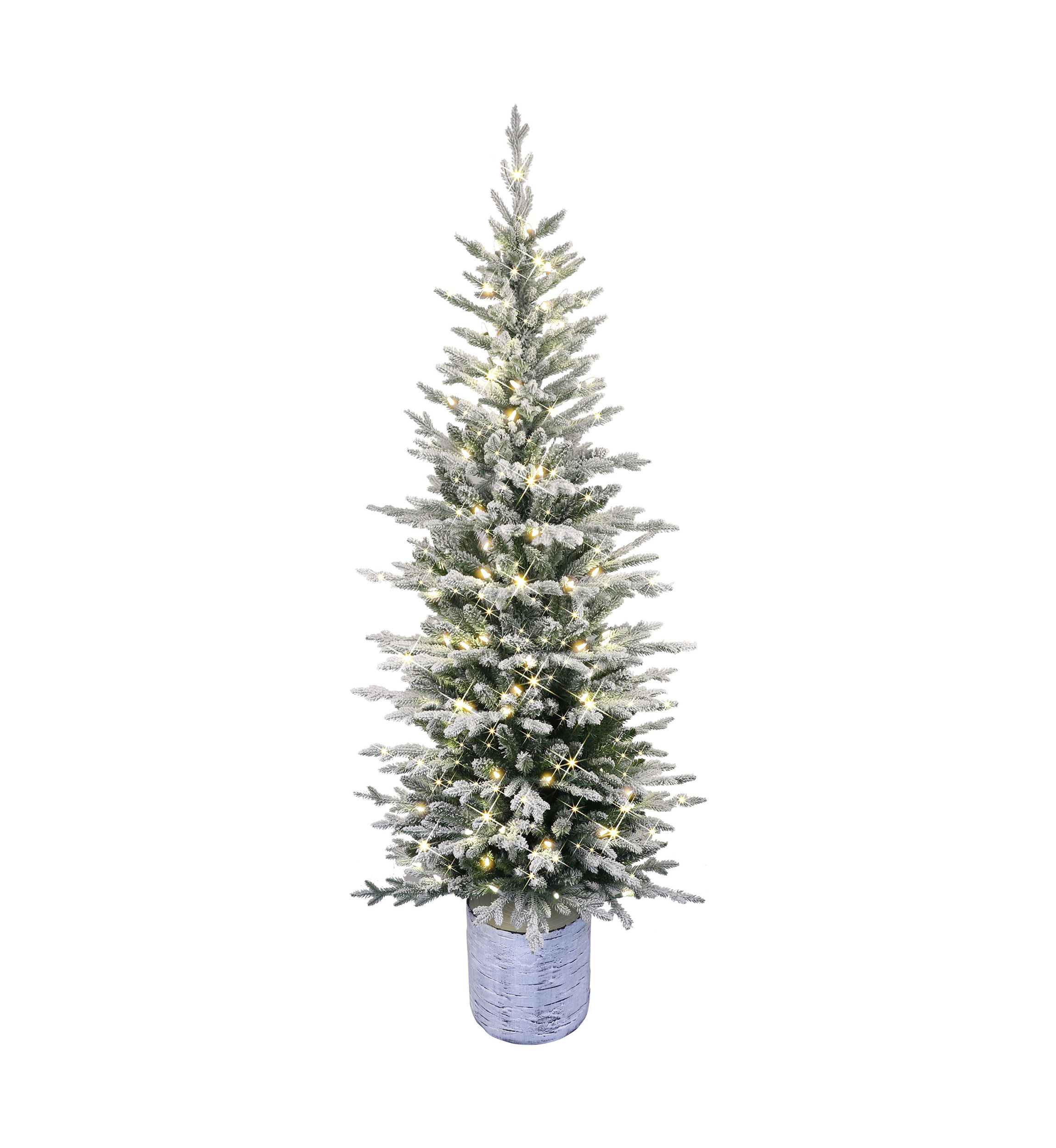 Pre-Lit 6-Foot Potted Flocked Scandinavian Fir Pencil Christmas Tree