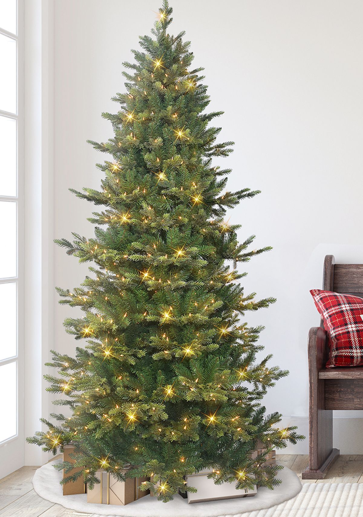 6.5 ft Pre-lit Slim Royal Majestic Douglas Fir Downswept Artificial Christmas Tree 350 UL Clear Lights Metal Stand Green
