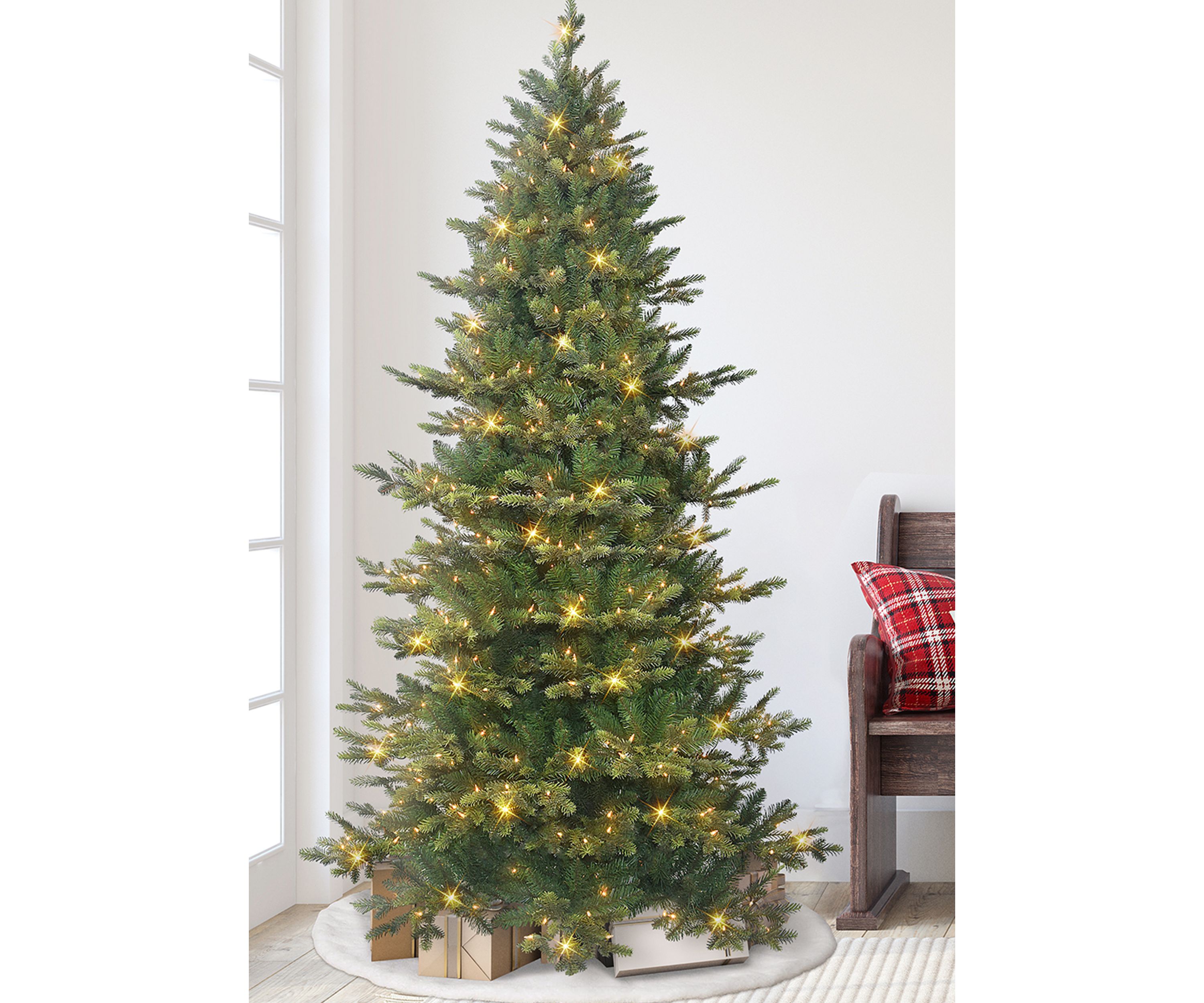 6.5 ft Pre-lit Slim Royal Majestic Douglas Fir Downswept Artificial Christmas Tree 350 UL Clear Lights Metal Stand Green