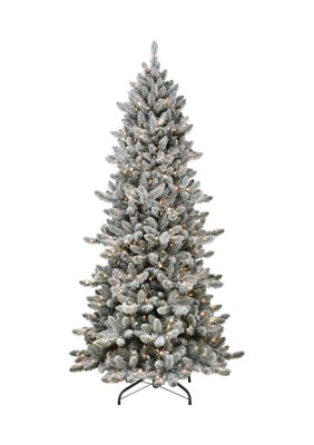 Puleo International 6.5-foot Pre-Lit Slim Flocked Royal Majestic Artificial Spruce Tree 800 Tips 300 Clear Lights -  7601713RMSSLFA65C3