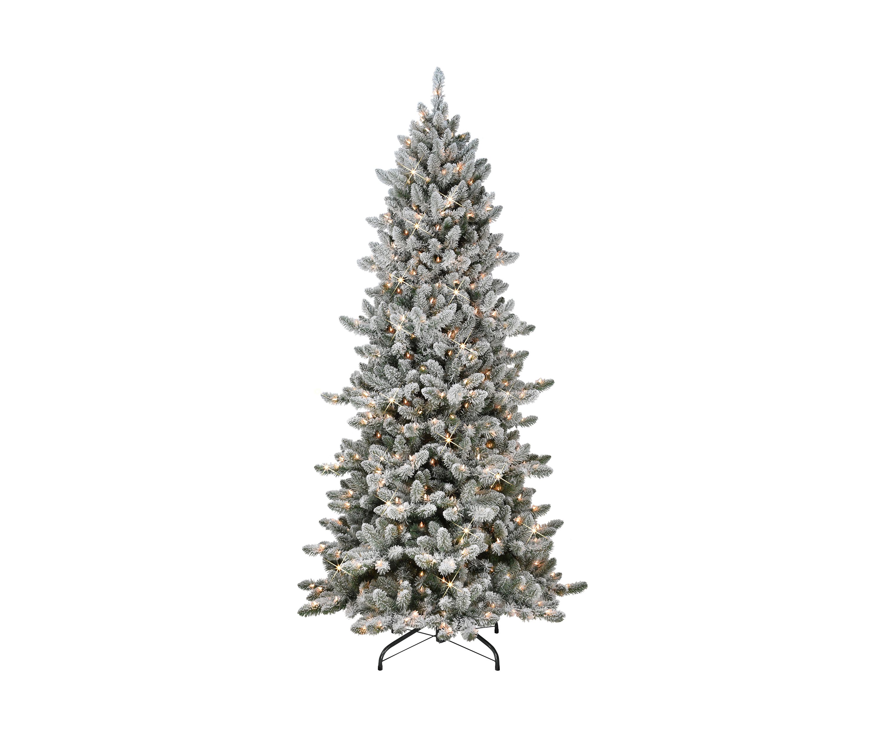 6.5-foot Pre-Lit Slim Flocked Royal Majestic Artificial Spruce Tree 800 Tips 300 Clear Lights