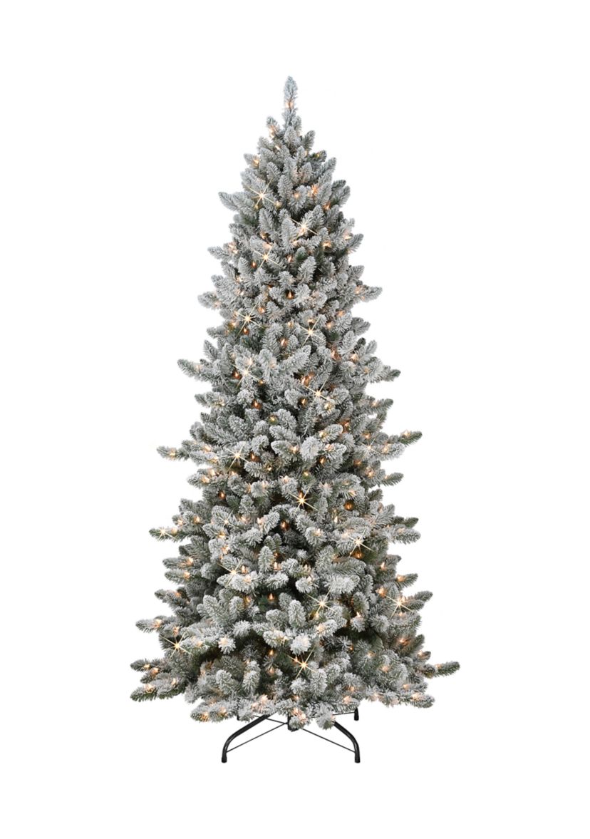 6.5-foot Pre-Lit Slim Flocked Royal Majestic Artificial Spruce Tree 800 Tips 300 Clear Lights