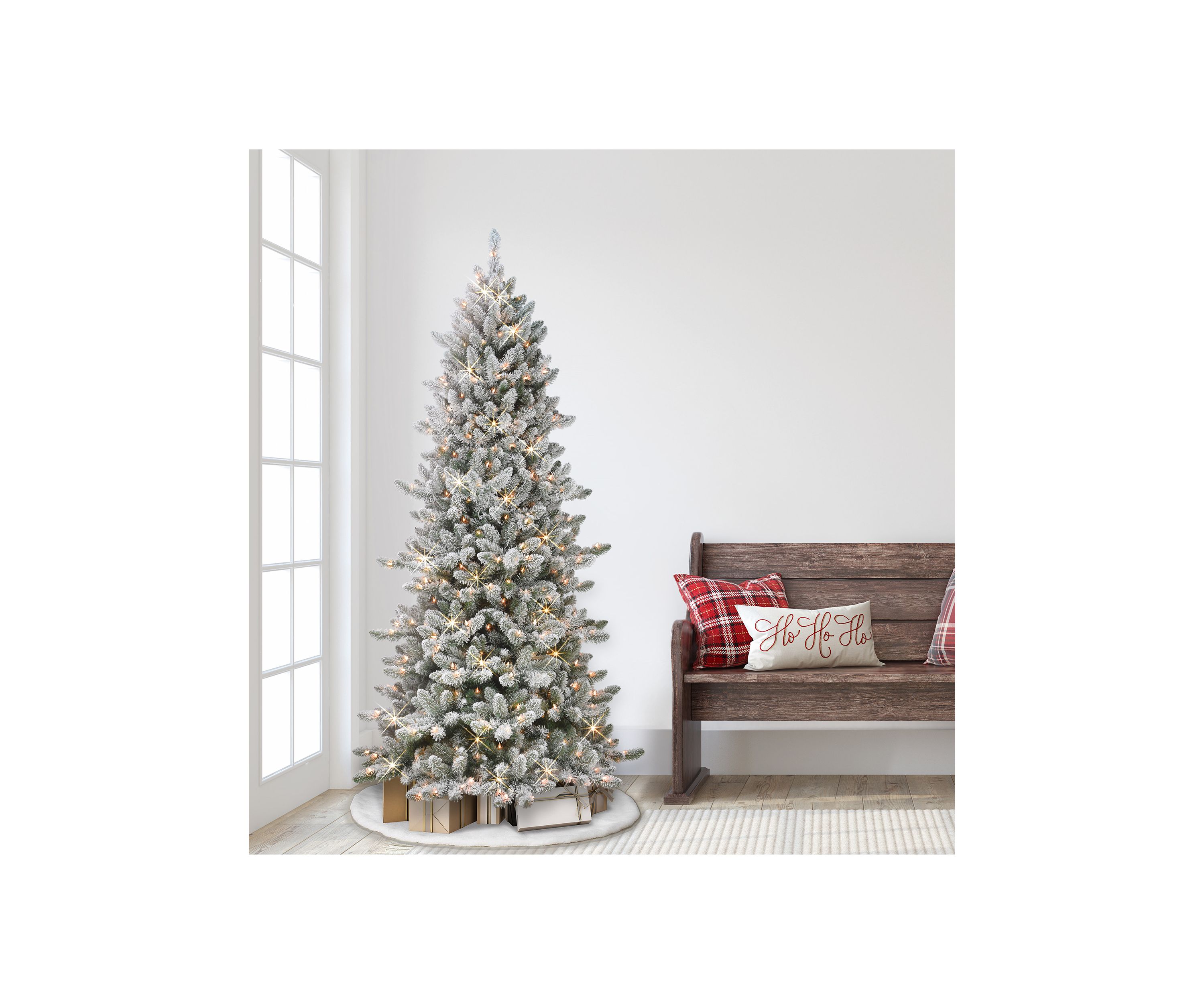6.5-foot Pre-Lit Slim Flocked Royal Majestic Artificial Spruce Tree 800 Tips 300 Clear Lights