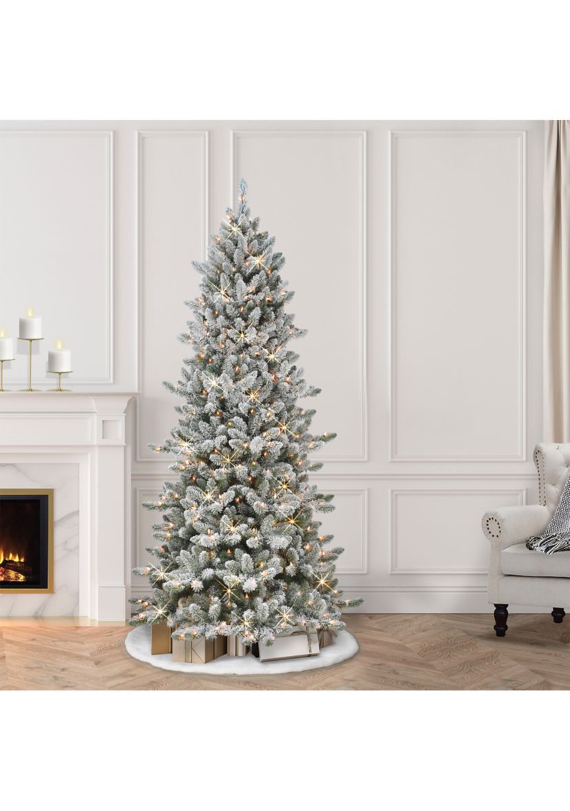 6.5-foot Pre-Lit Slim Flocked Royal Majestic Artificial Spruce Tree 800 Tips 300 Clear Lights