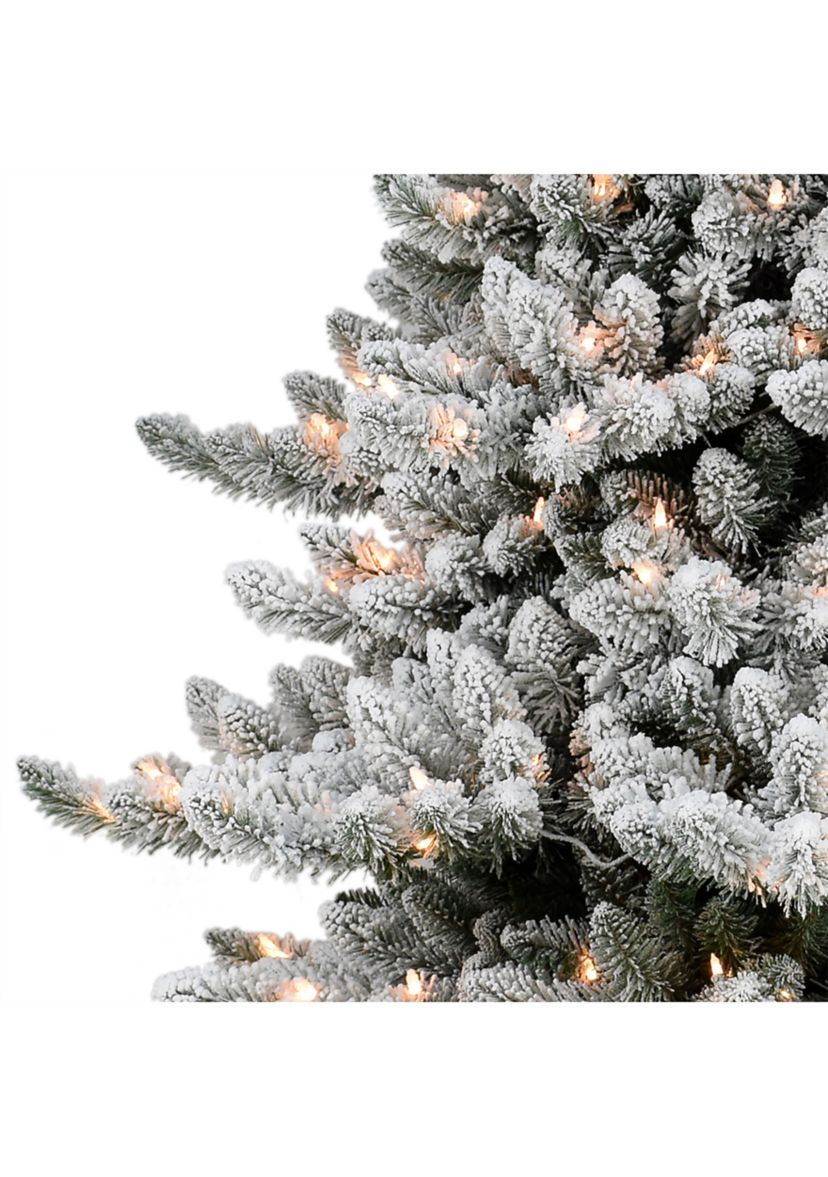 6.5-foot Pre-Lit Slim Flocked Royal Majestic Artificial Spruce Tree 800 Tips 300 Clear Lights