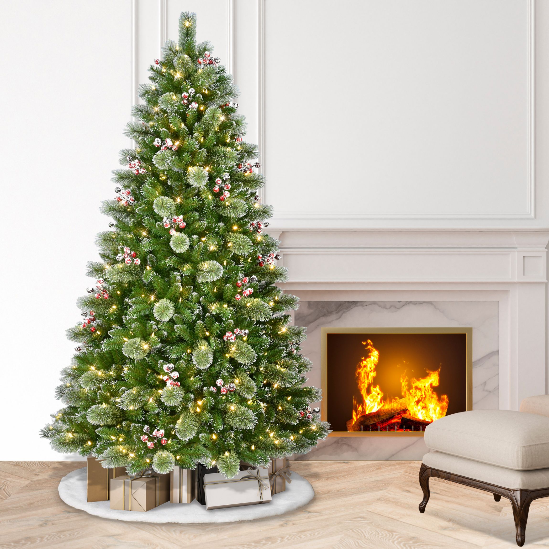 7.5 ft. Pre-Lit Snowy Artificial Tree