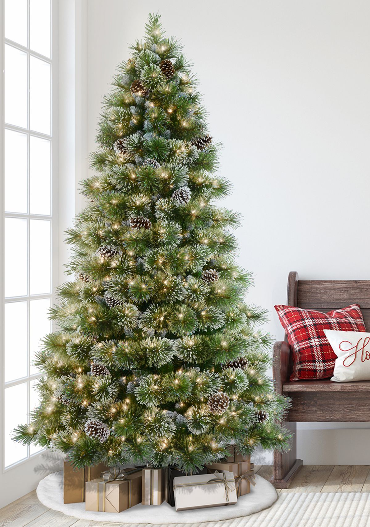 7 ft Pre-Lit Springfield Fir Artificial Christmas Tree with Cashmere Tips 400 UL Clear Lights Metal Stand Green