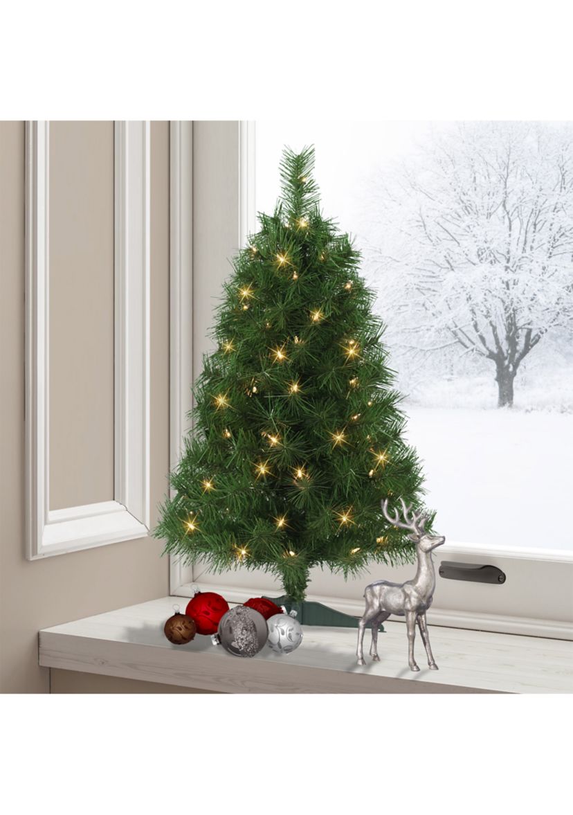 3-foot Pre-Lit Snow Ridge Aritificial Fir Tree 130 Tips 70 Clear Lights Plastic Stand