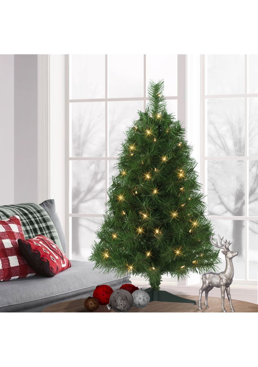 3-foot Pre-Lit Snow Ridge Aritificial Fir Tree 130 Tips 70 Clear Lights Plastic Stand