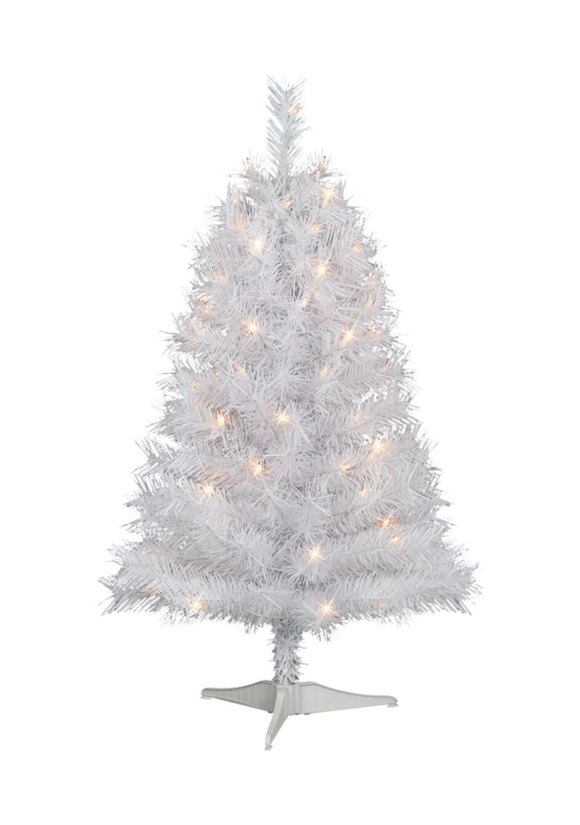 3-foot Pre-Lit White Snow Ridge Aritificial Fir Tree 130 Tips 70 Clear Light Plastic Stand