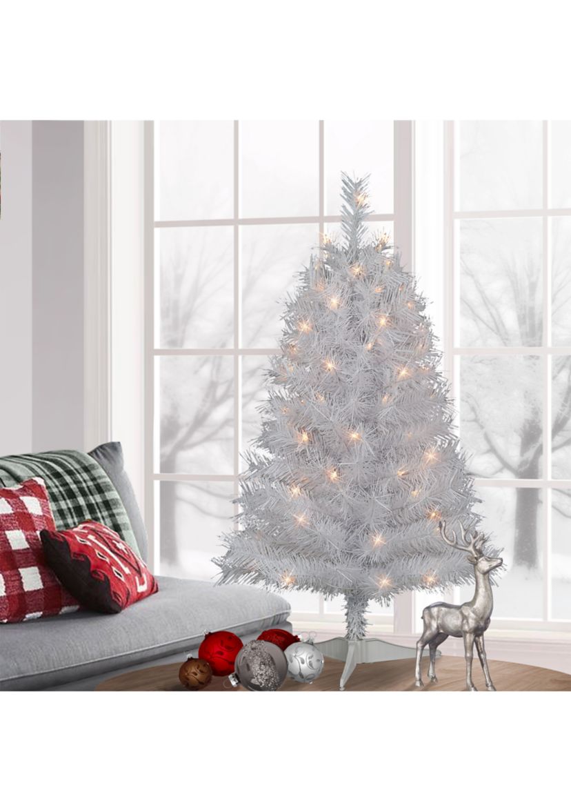 3-foot Pre-Lit White Snow Ridge Aritificial Fir Tree 130 Tips 70 Clear Light Plastic Stand