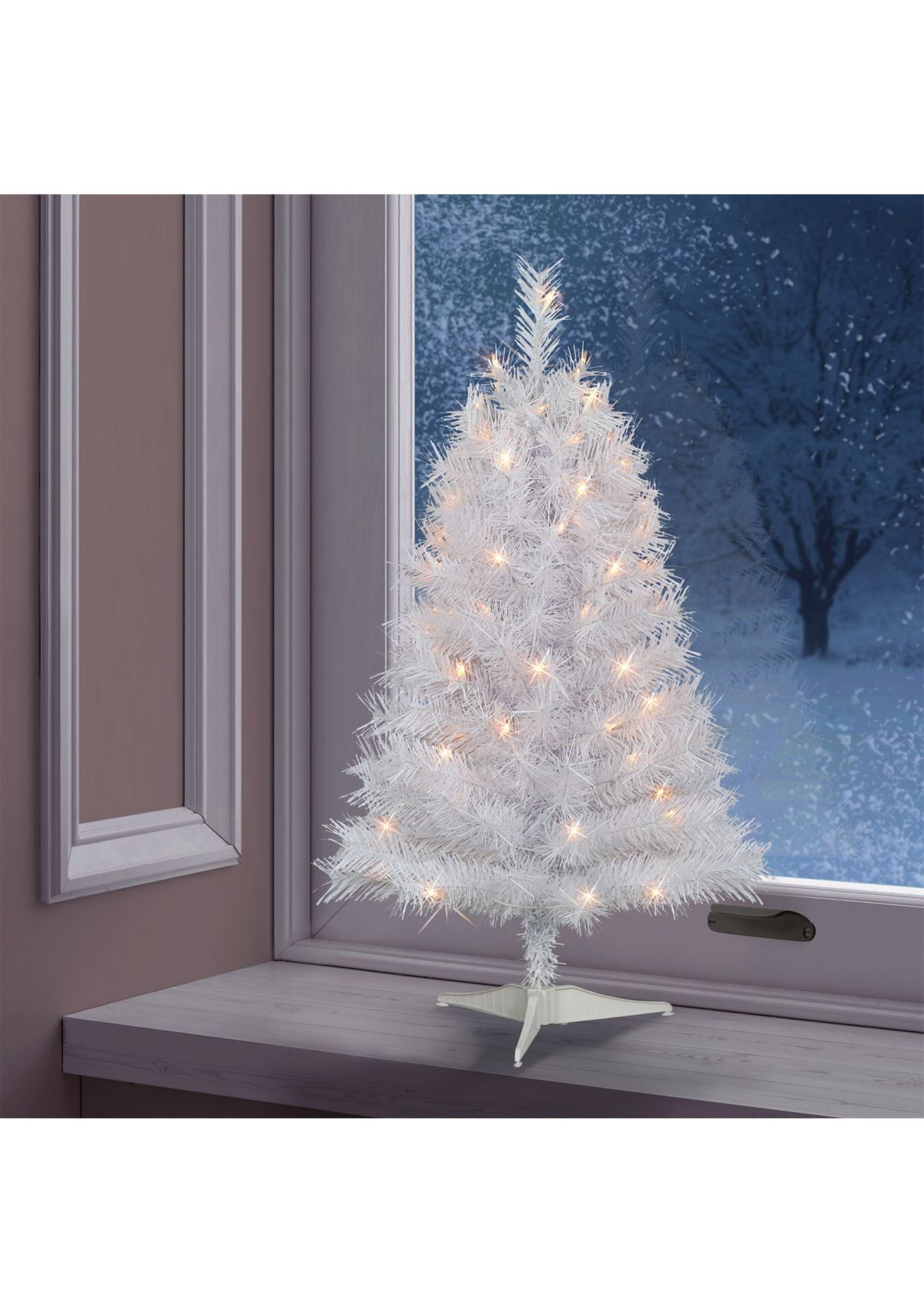3-foot Pre-Lit White Snow Ridge Aritificial Fir Tree 130 Tips 70 Clear Light Plastic Stand