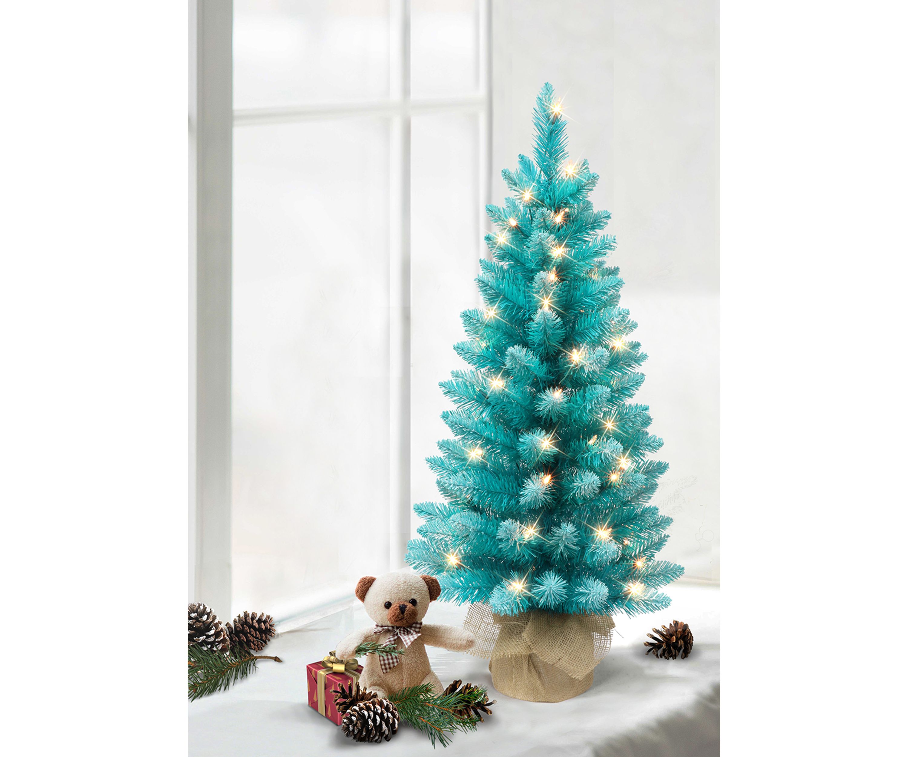 Pre-lit Fashion Teal Tree with Burlap Base