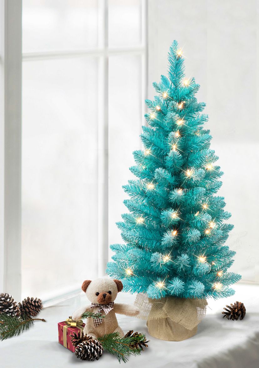 Pre-lit Fashion Teal Tree with Burlap Base