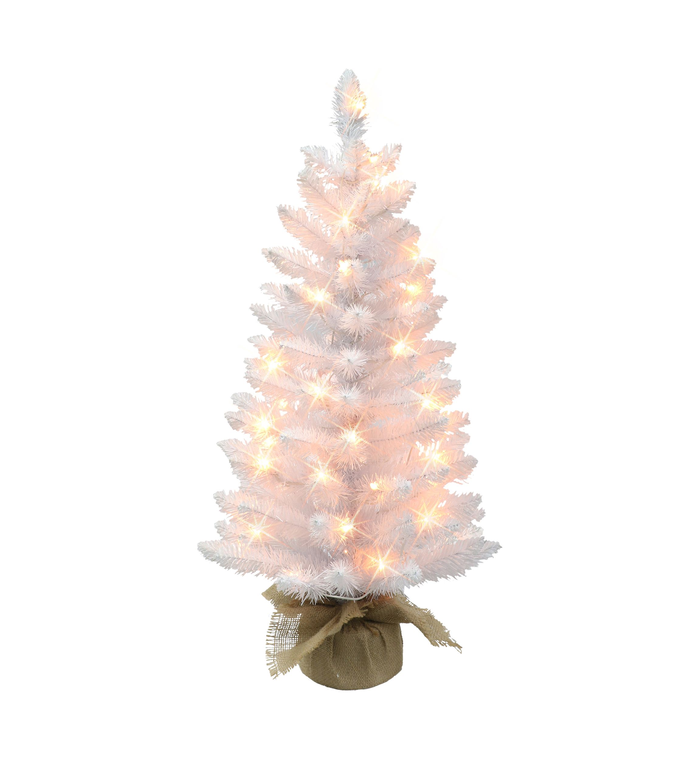 3 ft Pre-lit White Artificial Christmas Tree 50 UL Clear Lights Burlap Sac Base