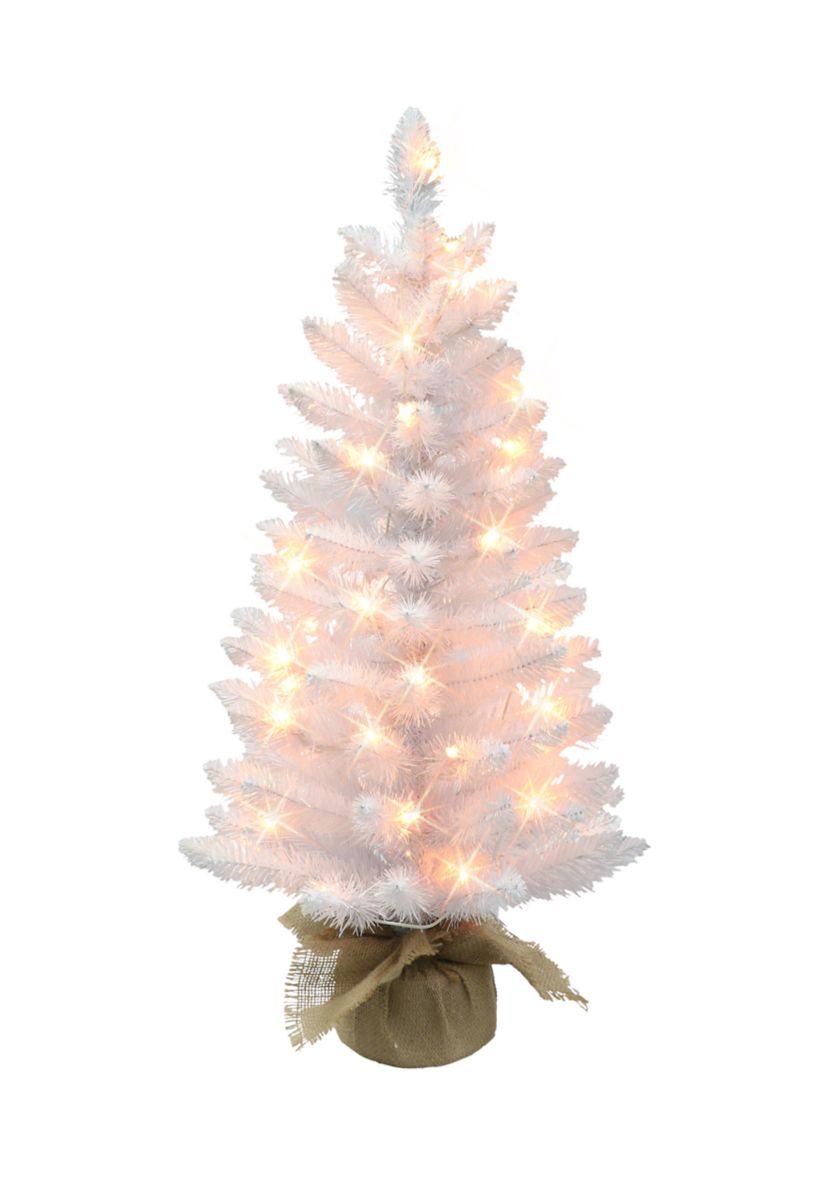 3 ft Pre-lit White Artificial Christmas Tree 50 UL Clear Lights Burlap Sac Base
