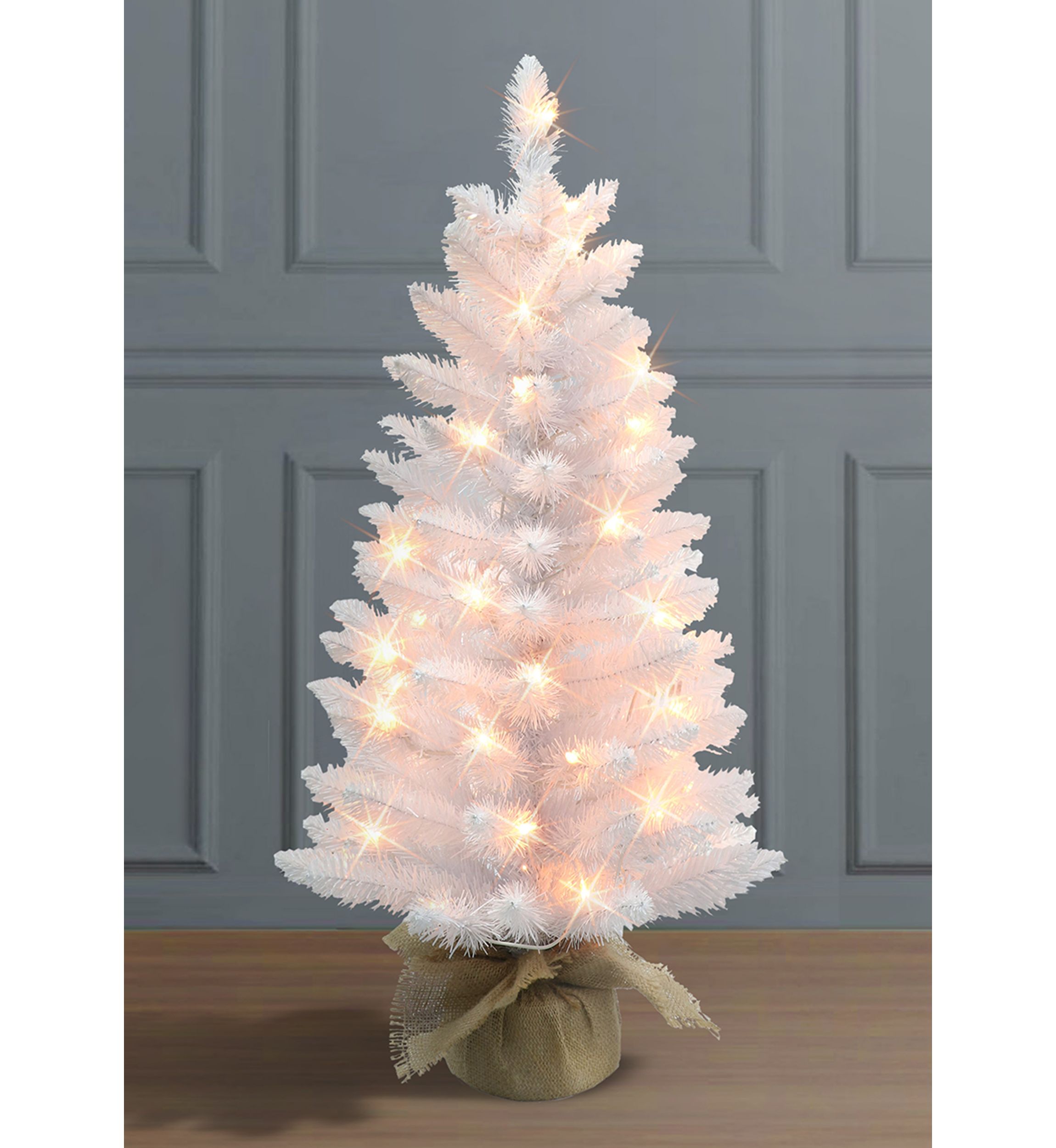 3 ft Pre-lit White Artificial Christmas Tree 50 UL Clear Lights Burlap Sac Base
