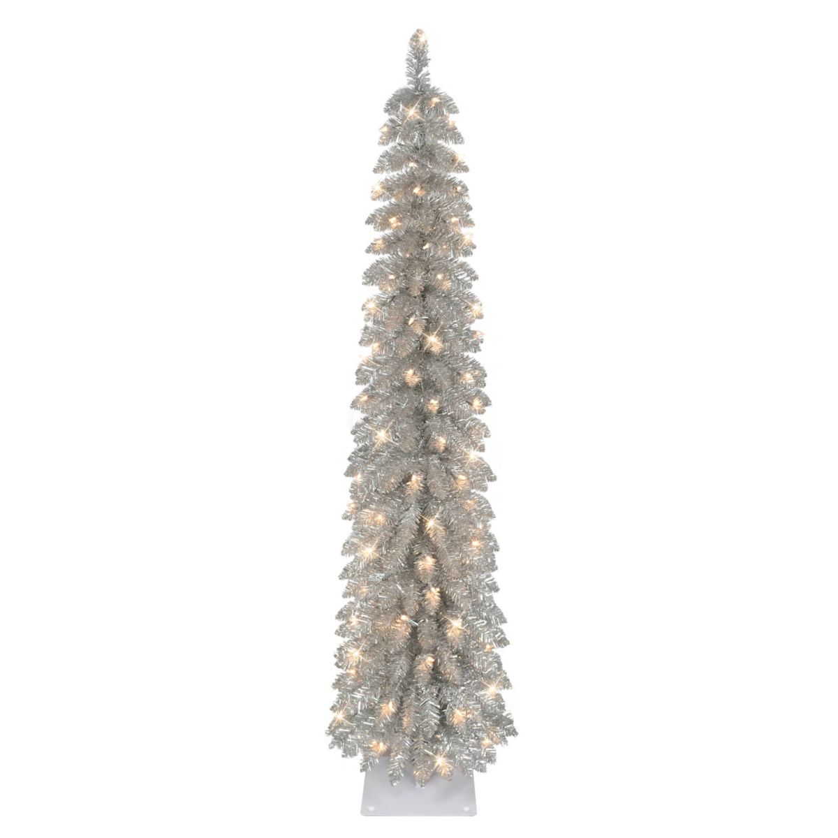 Puleo International 6 Pre-Lit Artificial Alpine Silver Pencil Tree