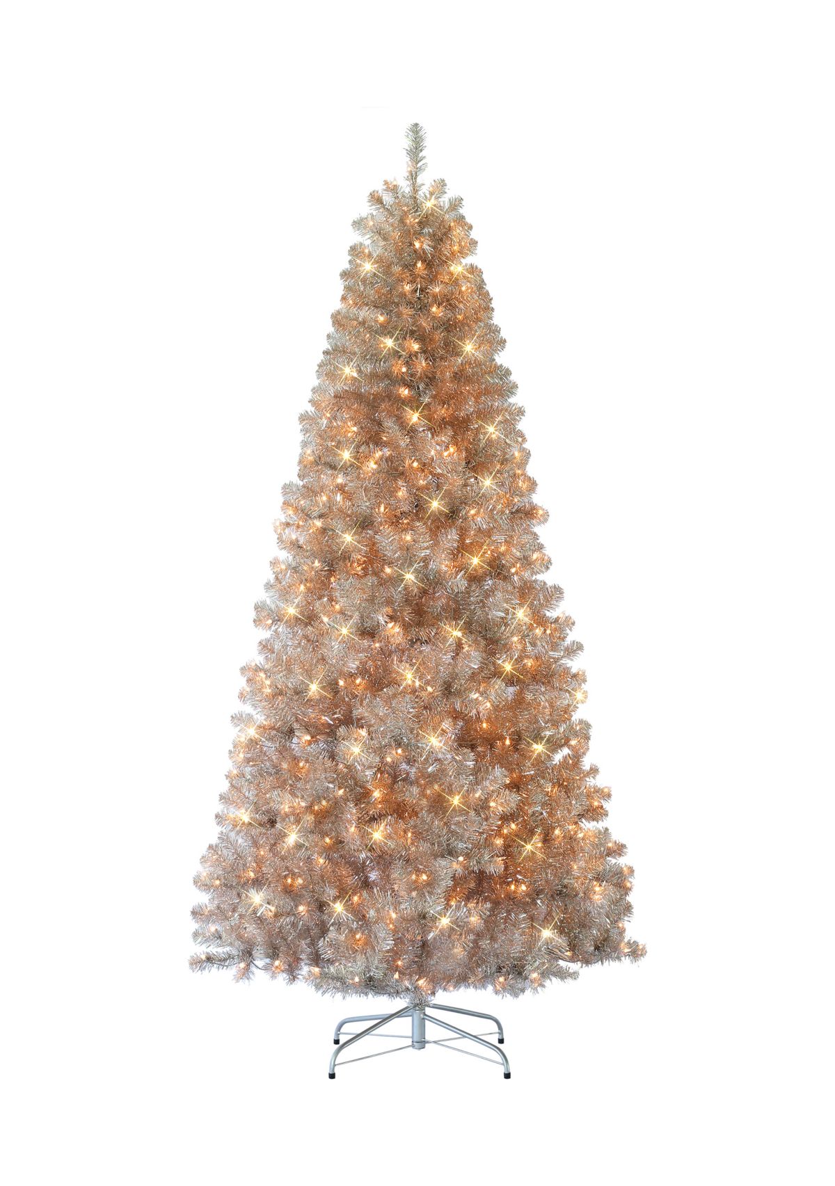 7.5 ft Pre-lit Rose Gold Artificial Christmas Tree 500 UL Clear Lights Metal Stand
