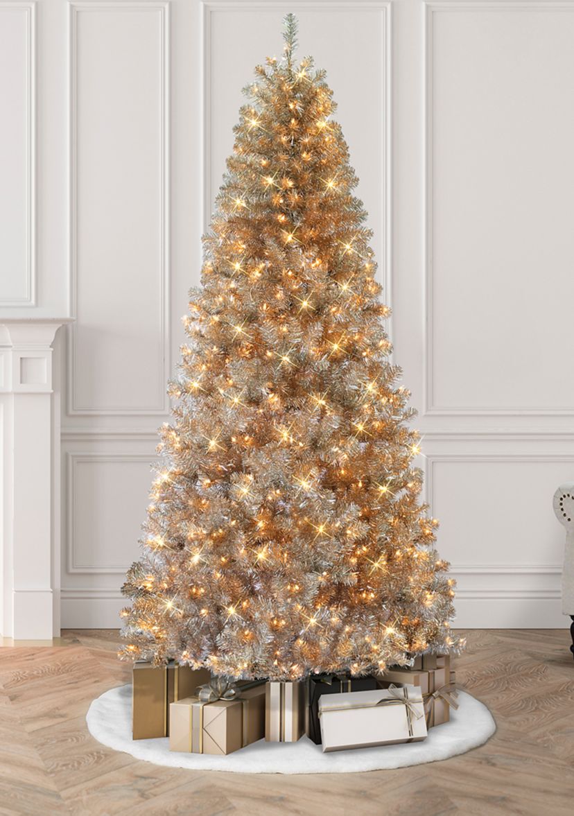 7.5 ft Pre-lit Rose Gold Artificial Christmas Tree 500 UL Clear Lights Metal Stand