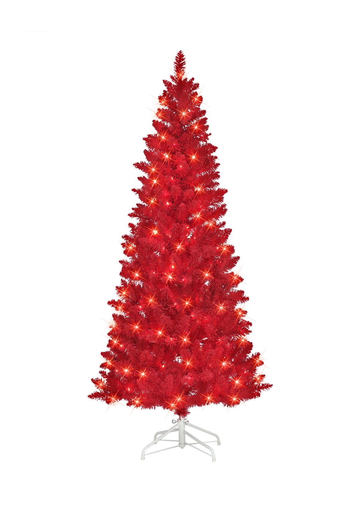 6.5 ft Pre-lit Flocked Fashion Red Artificial Christmas Tree 200 UL Clear Lights Metal Stand