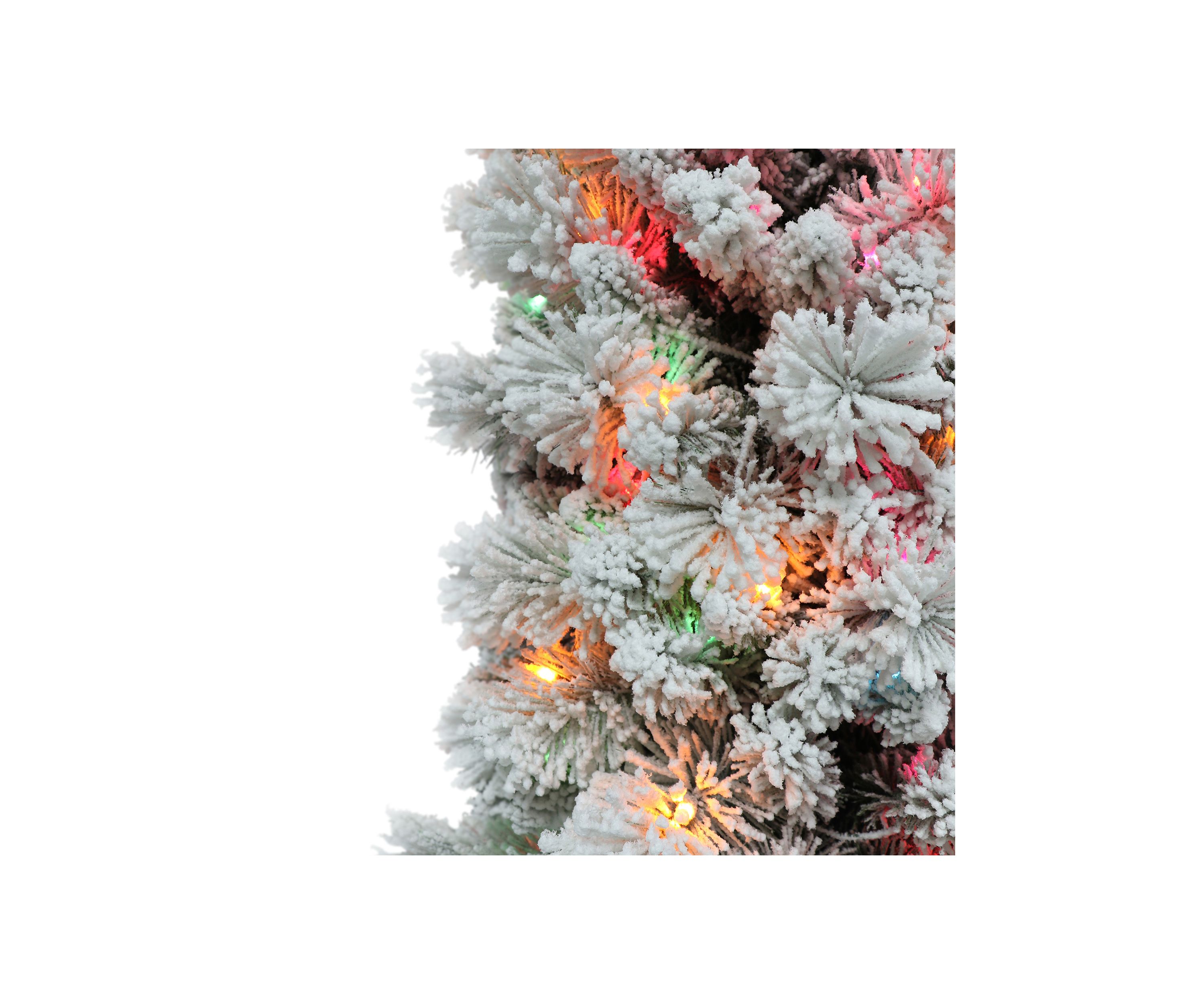 7.5-foot Pre-Lit Flocked Portland Pine Artificial Pencil Tree 496 Tips 350 Multi-Color Lights