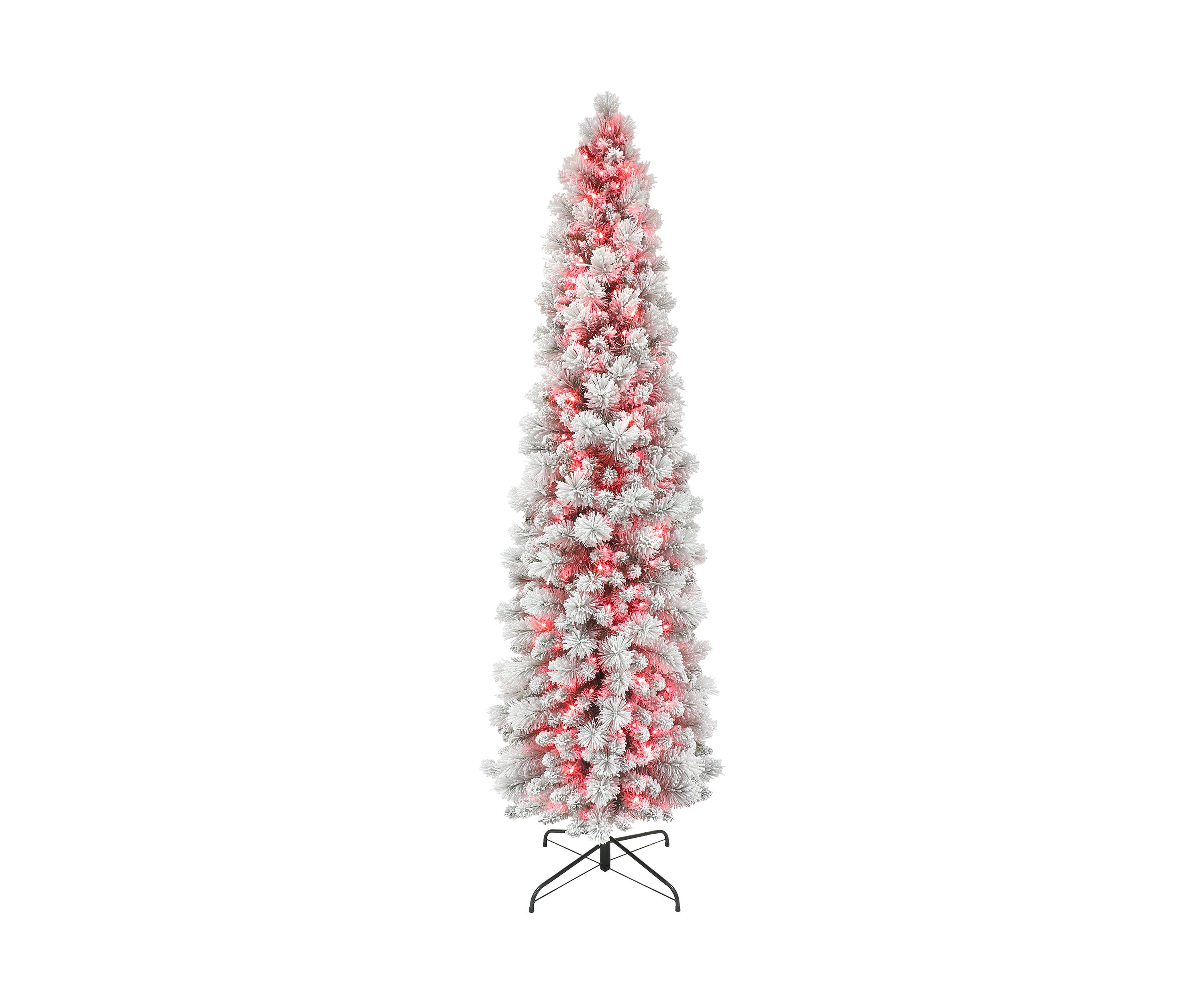 7.5-foot Pre-Lit Flocked Portland Pine Artificial Pencil Tree 496 Tips 350 Pink Lights