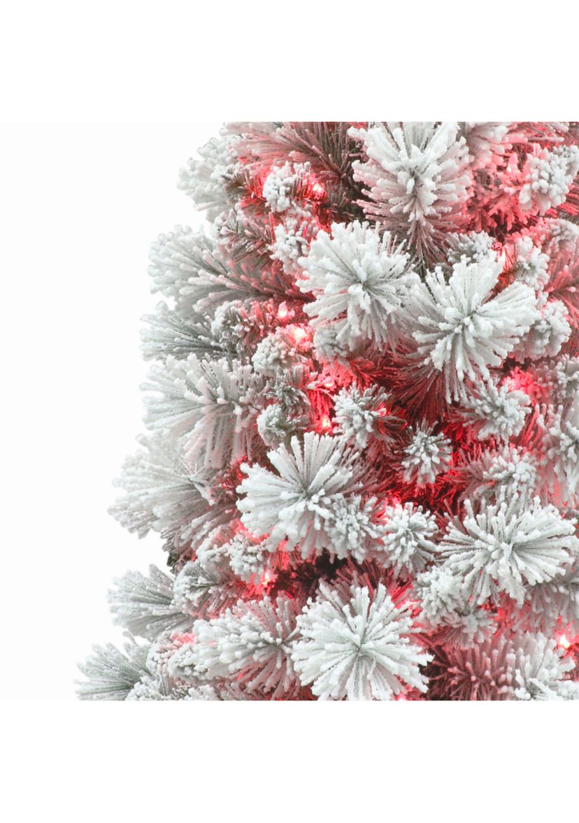 7.5-foot Pre-Lit Flocked Portland Pine Artificial Pencil Tree 496 Tips 350 Pink Lights