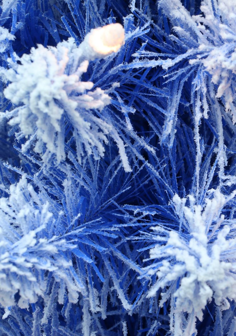 6.5 ft Pre-lit Flocked Fashion Blue Pencil Artificial Christmas Tree with 200 UL Clear Lights Metal Stand