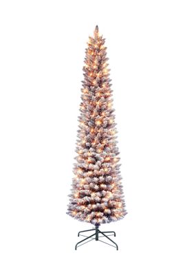 Puleo International 6.5 ft Pre-lit Flocked Fashion Purple Pencil Artificial Christmas Tree with 200 UL Clear Lights Metal Stand