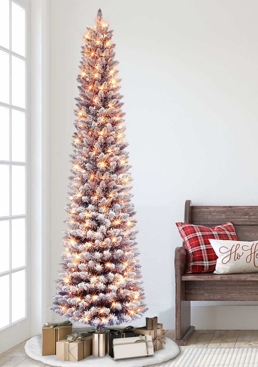 Pre-lit Flocked Fashion Purple Pencil Tree