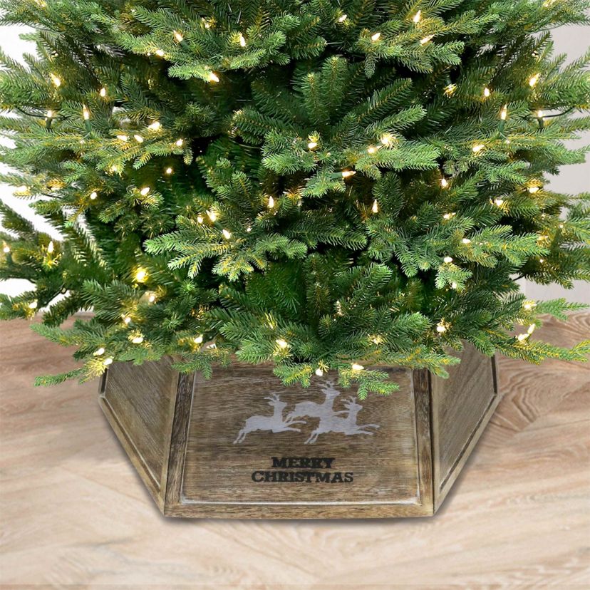 Puleo International 31.5" Wood Christmas Tree Collar for 6 to 9 Artificial Trees